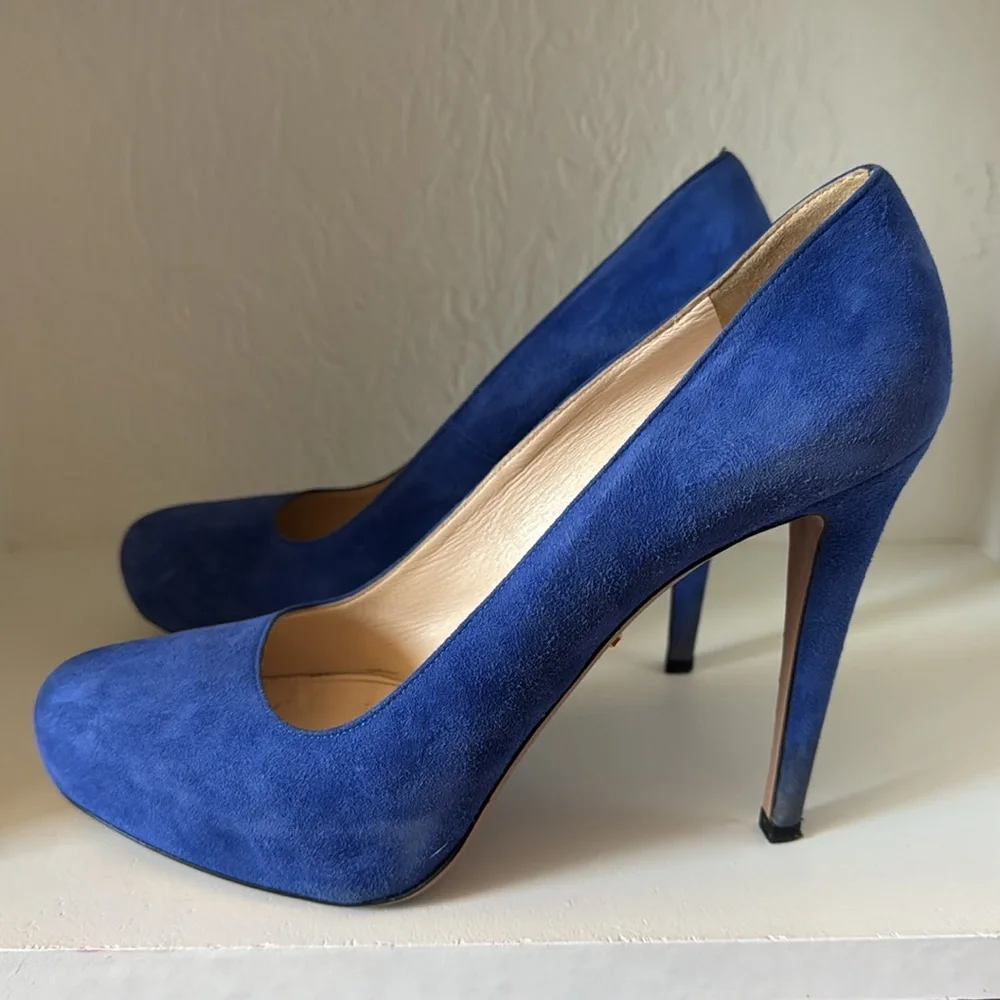 PRADA Cobalt Suede Platform Pumps